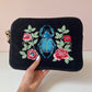 Black Velvet Embroidered Everything Pouch - Beetle
