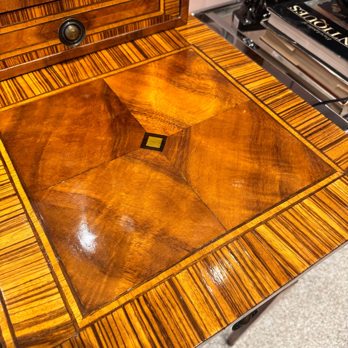 Vintage Carlton House Style Marquetry Writing Desk and Stool