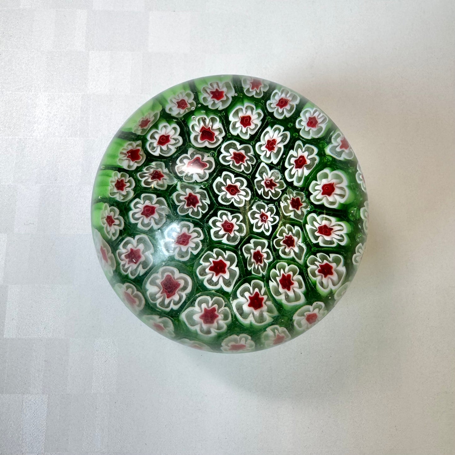 Vintage Green, Red and White Millefiori Paperweight