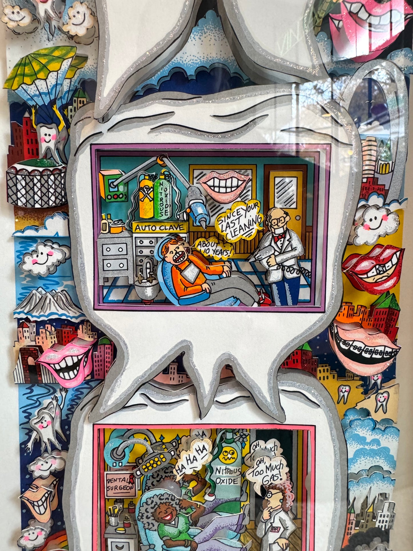 Vintage Charles Fazzino "Tooth Story Building" Framed Signed Numbered 3D Artwork