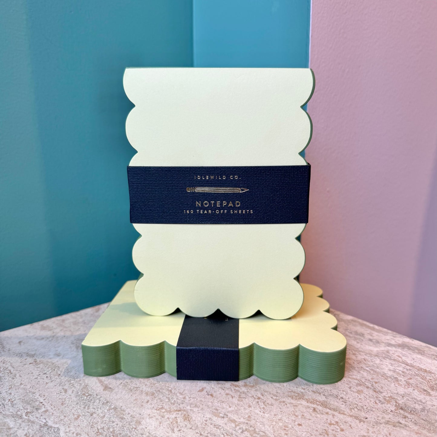 Scallop Edged Notepad | Chartreuse + Olive Edge