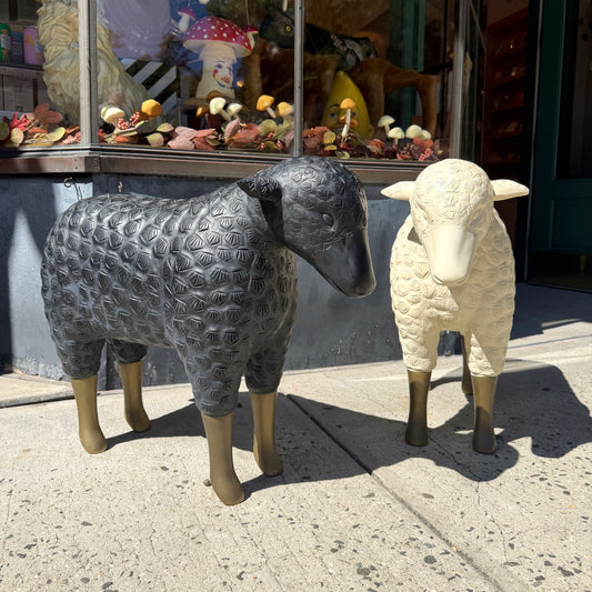Vintage Pair of Decorative Resin and Brass Sheep