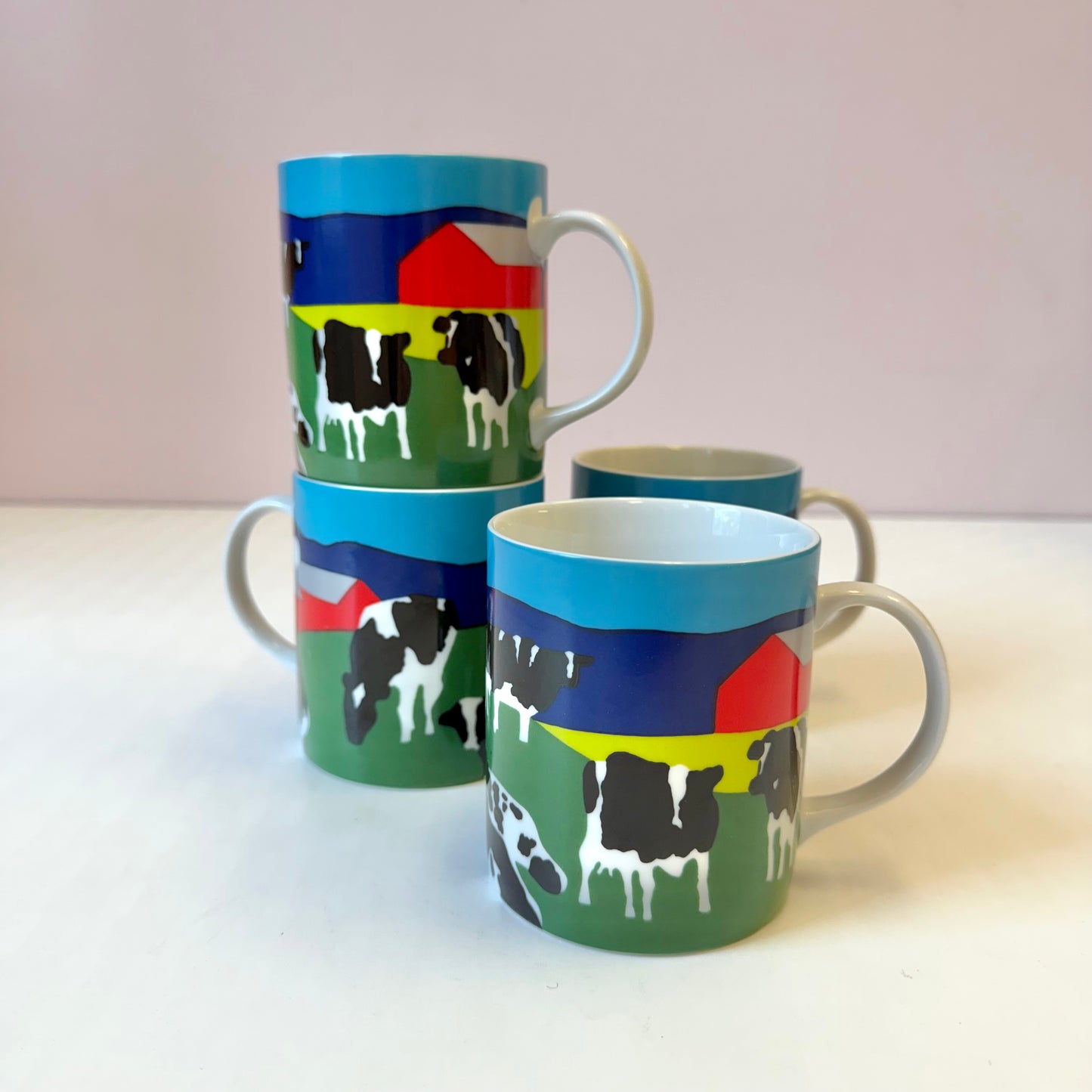 Vintage 1987 Woody Jackson Cow Mugs - set of 4
