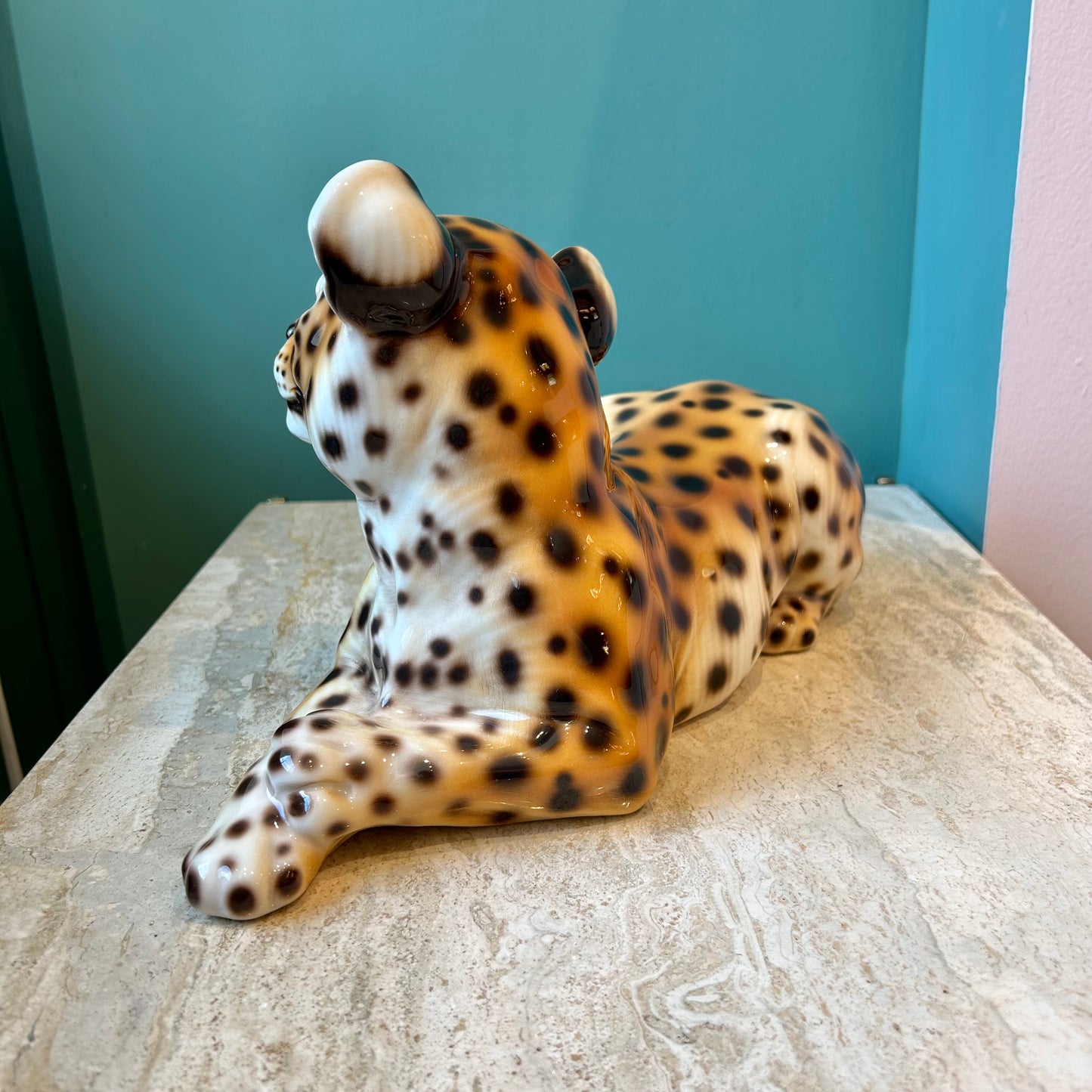 Vintage Porcelain Italian Cheetah Cub Statue