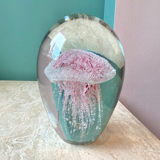 Large Vintage Pink Glass Jellyfish Paperweight