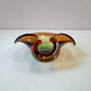 Vintage Murano Glass Style Curled Edge Green and Orange Sommerso Catchall Bowl