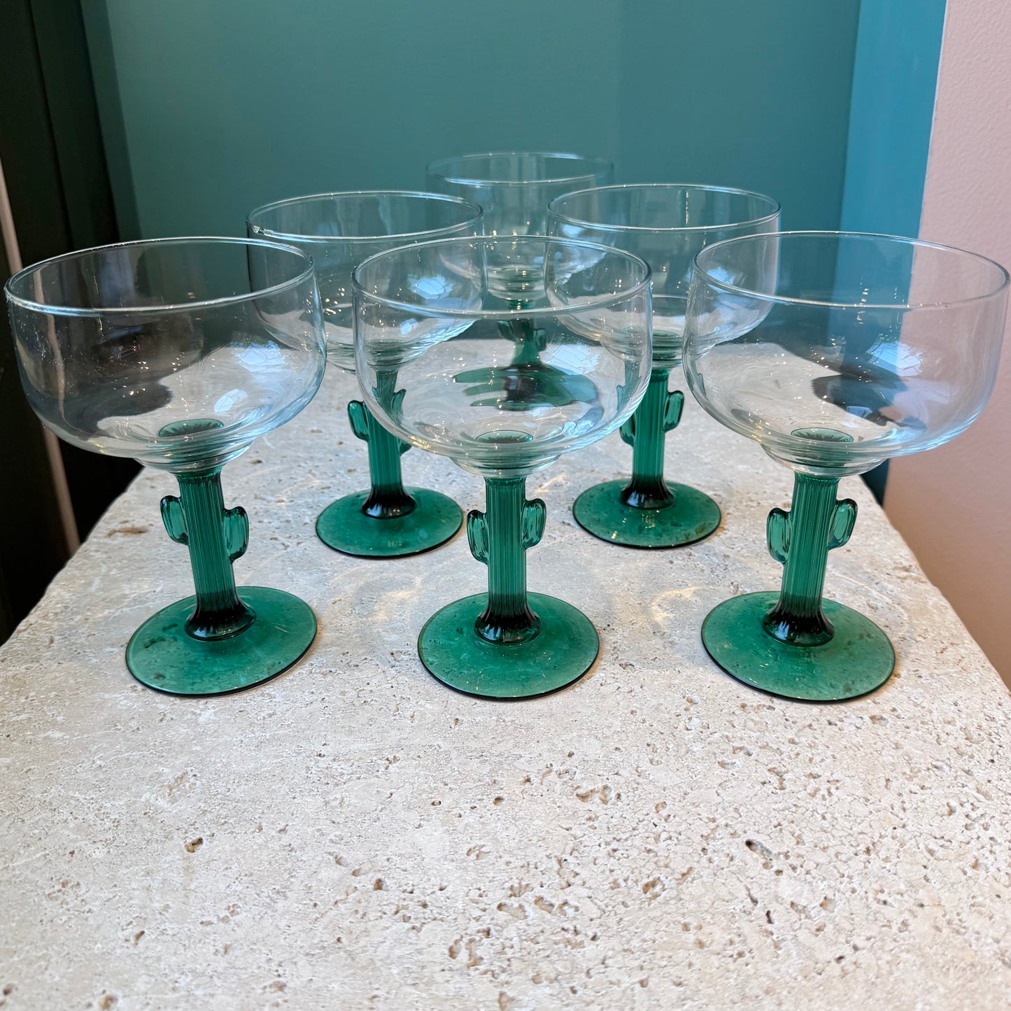 Set of 6 Vintage Libbey Glass Cactus Margarita Glasses
