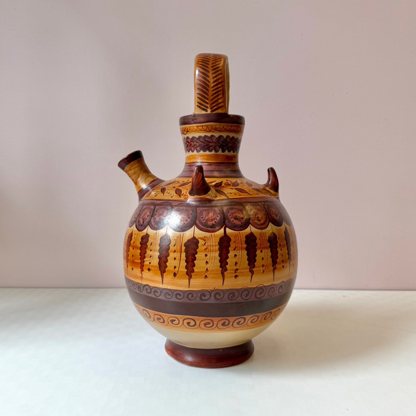 Vintage Handcrafted Mexican Tonala Clay Pottery Water Jug
