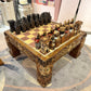 Vintage Mid-Century Carved Chess Board Coffee Table with Chess Pieces