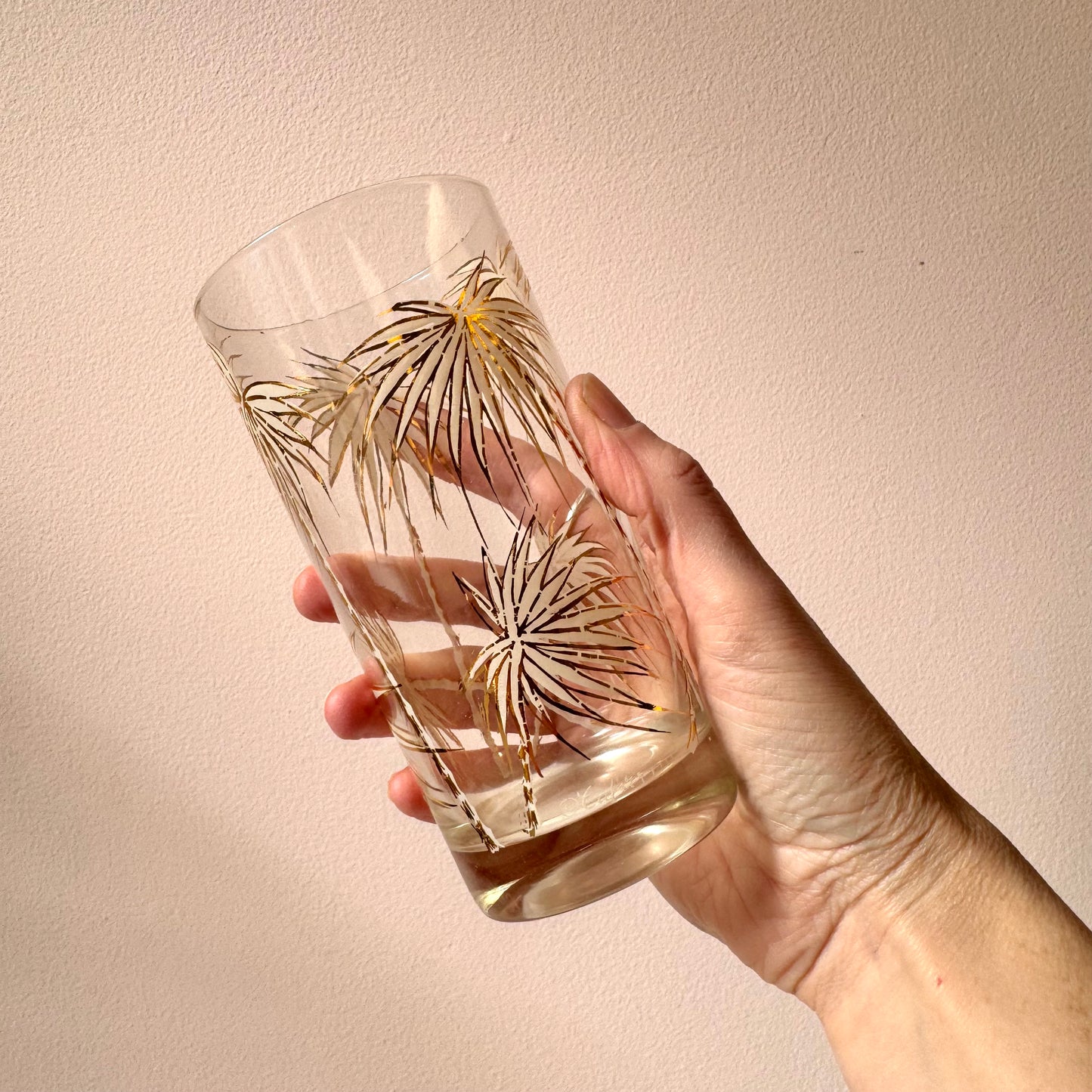 Vintage set of 6 Gold Palm Frond High Ball Glasses by Culver Ltd