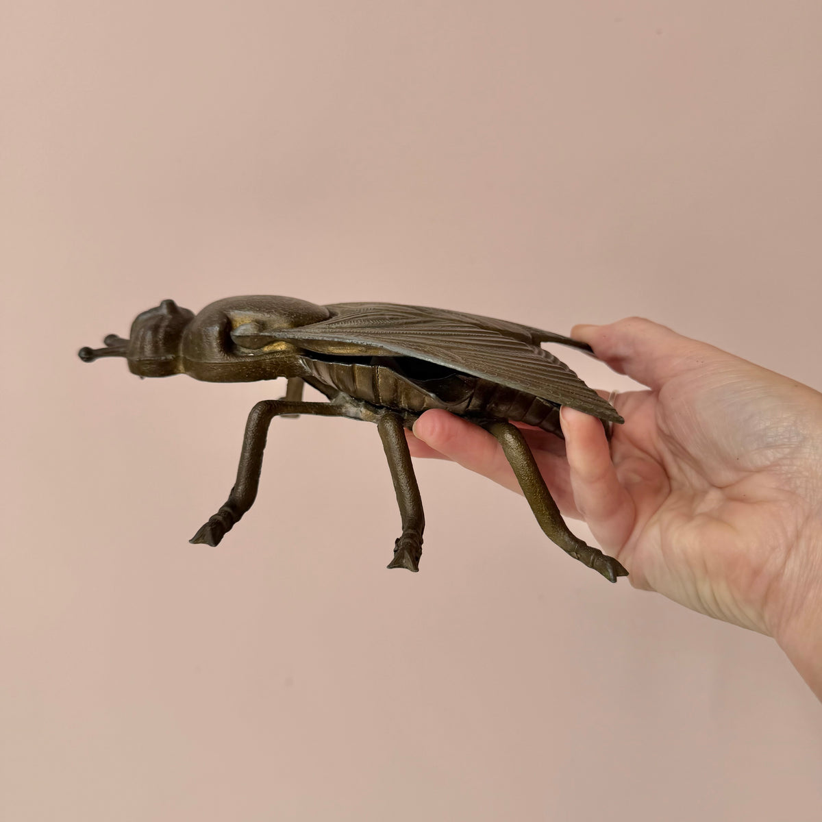 Vintage Large Bronze Toned Metal Fly Ashtray