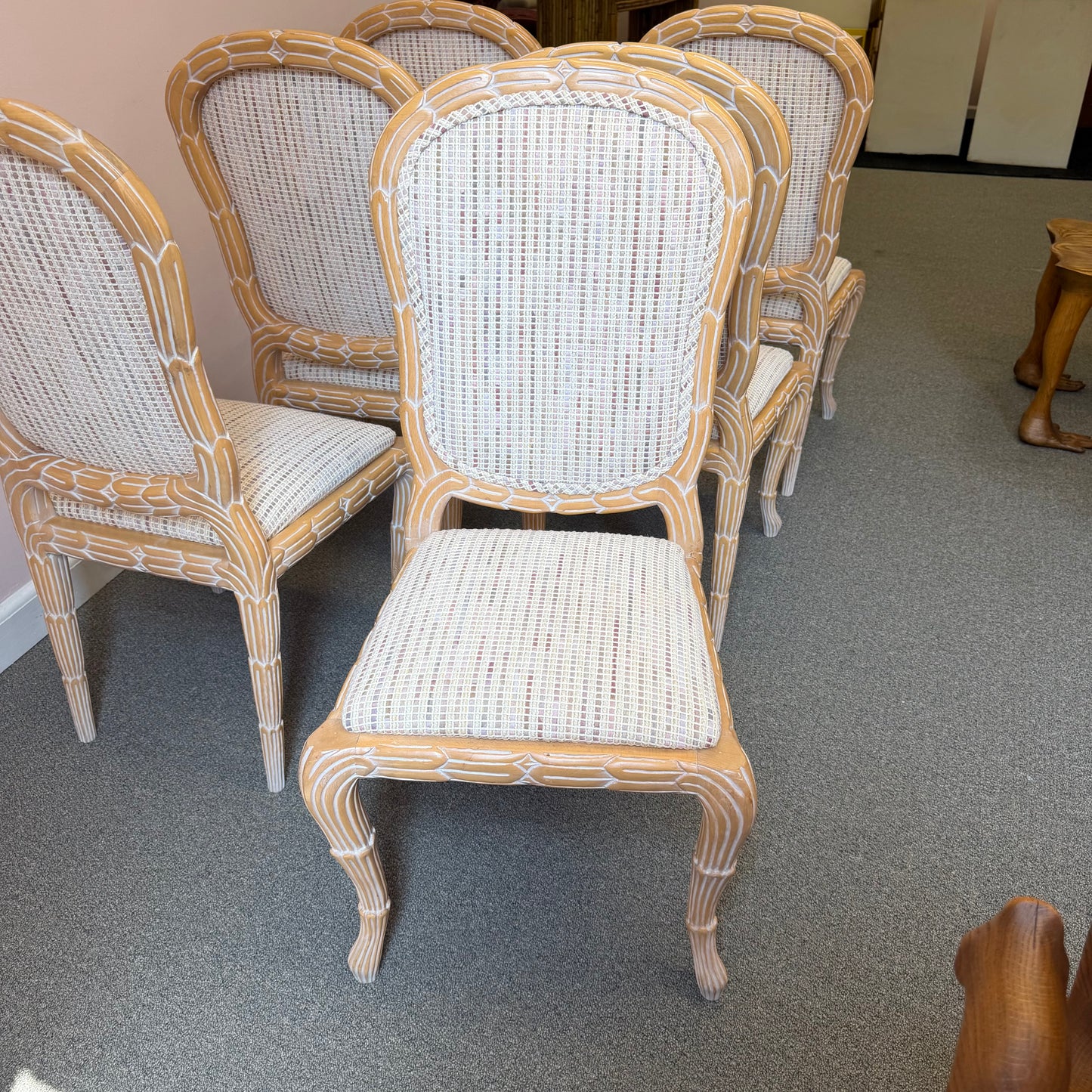 Vintage Regency Serge Roche Style Faux Bois Dining Chairs - Set of 6