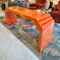 Vintage Postmodern Faux Goatskin Orange Lacquer Console Table