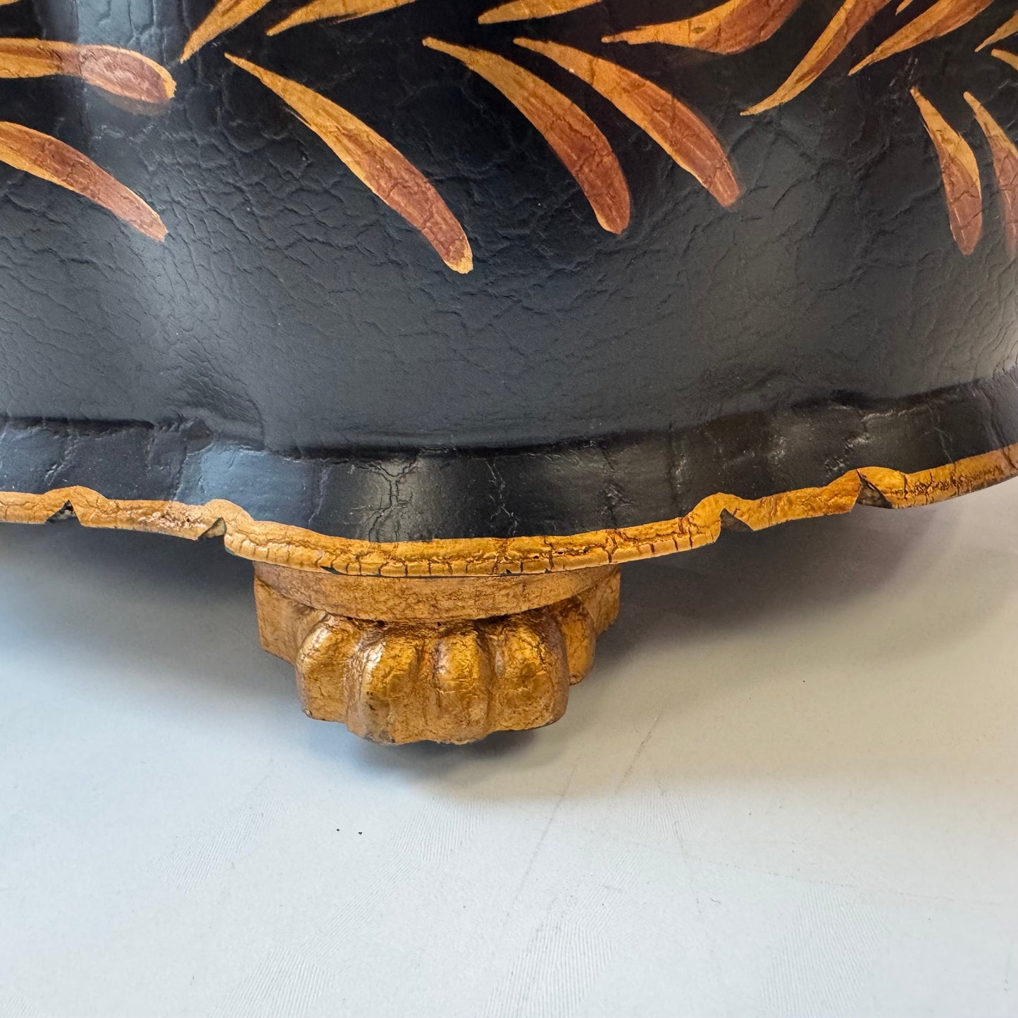 Vintage Large Hand Painted "Tortoise" Shell Lidded Jewelry Box by Castilian Imports