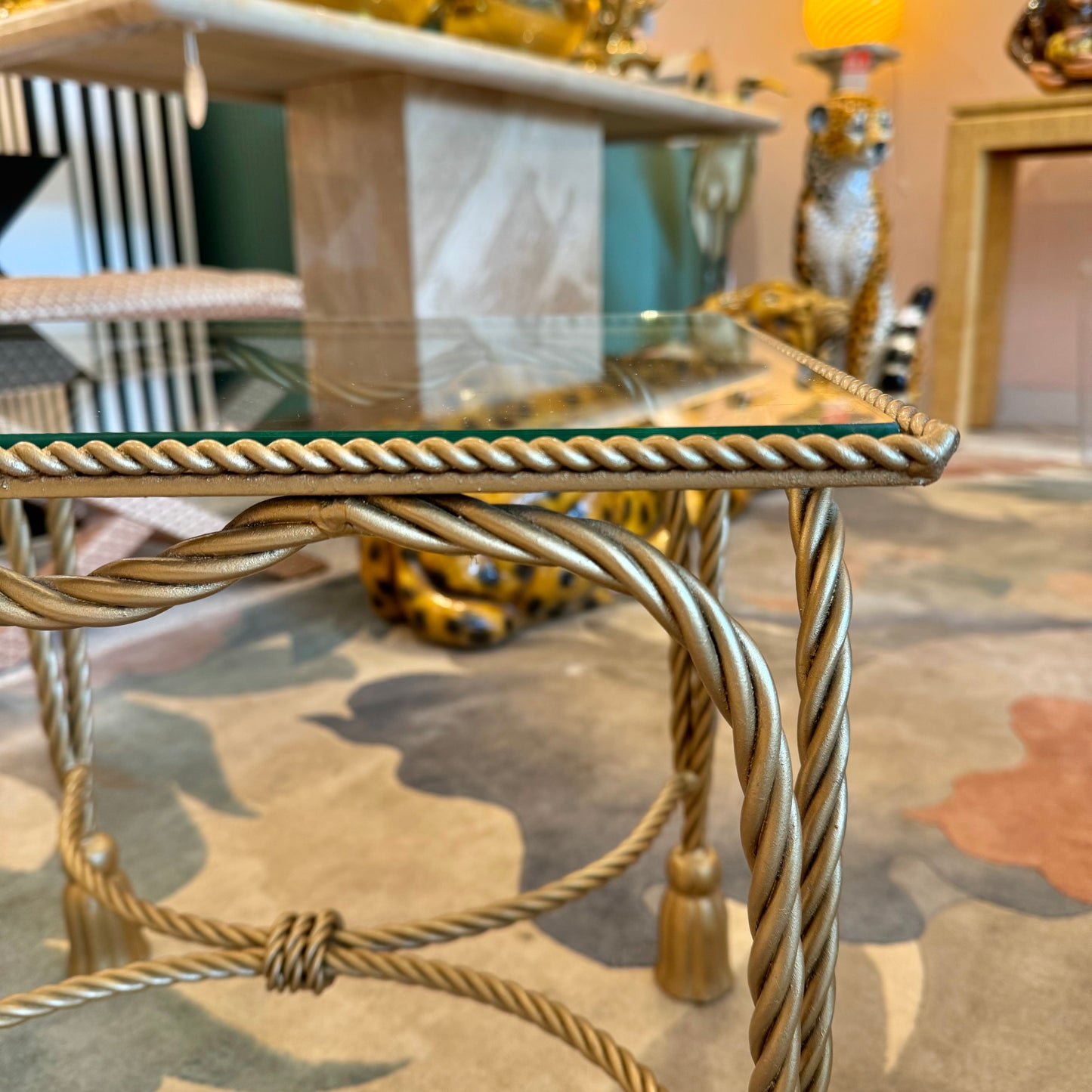 Vintage Gold Hollywood Regency Tassel Footed Side/End Table