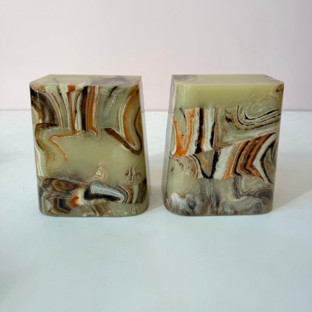 Vintage Faux Green Onyx Bookends