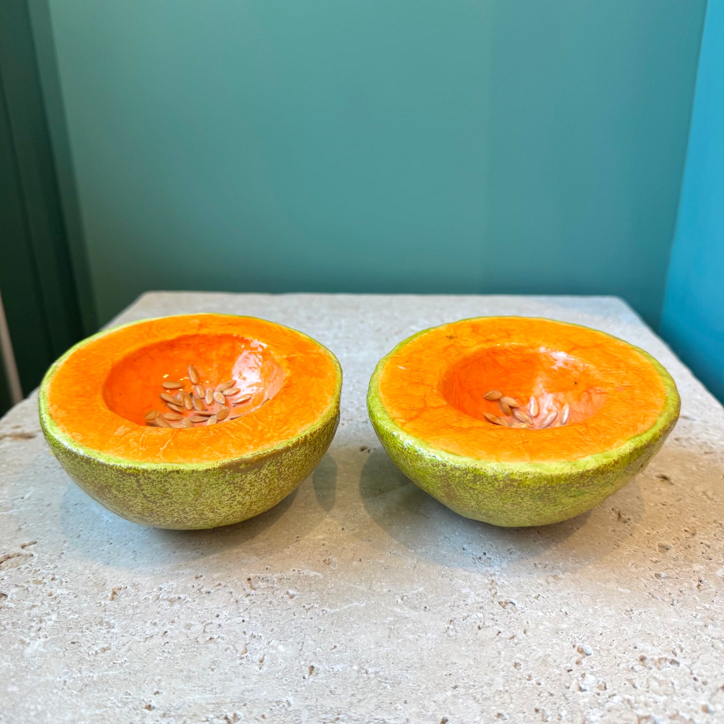 Pair of Vintage Paper Mache Cantalope Halves