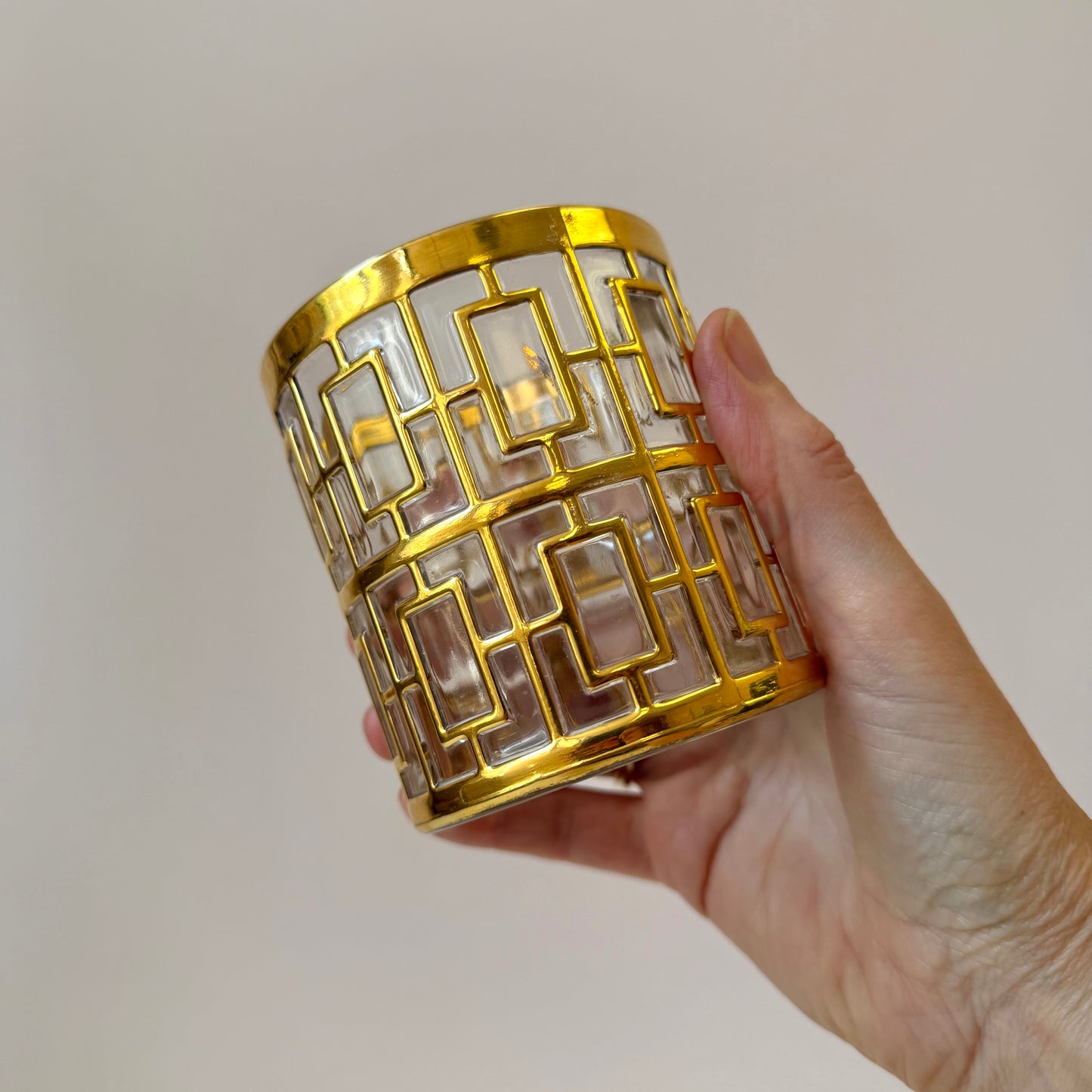 Vintage Set of 4 Imperial Glass Company Tumbler Glasses in the Gold Shoji Pattern