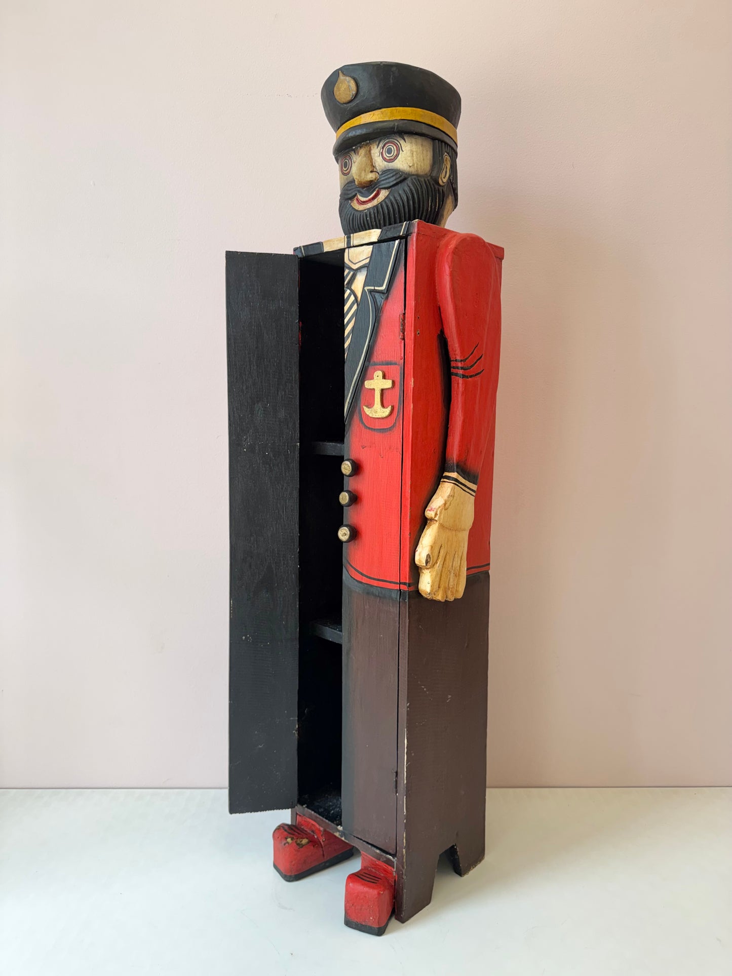 Vintage Folk Art Wooden Captain Cabinet