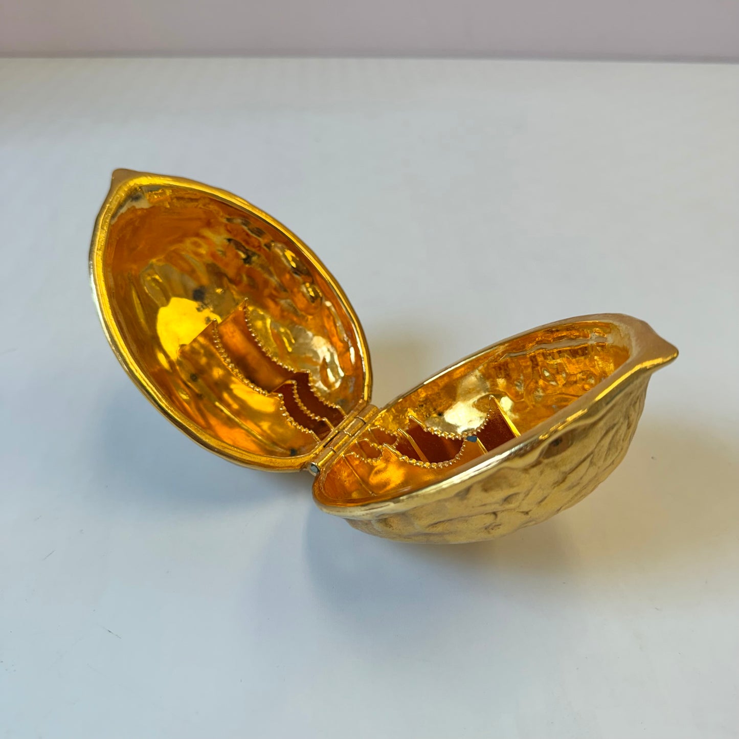 Vintage Gold Tone Metal Walnut Nutcracker