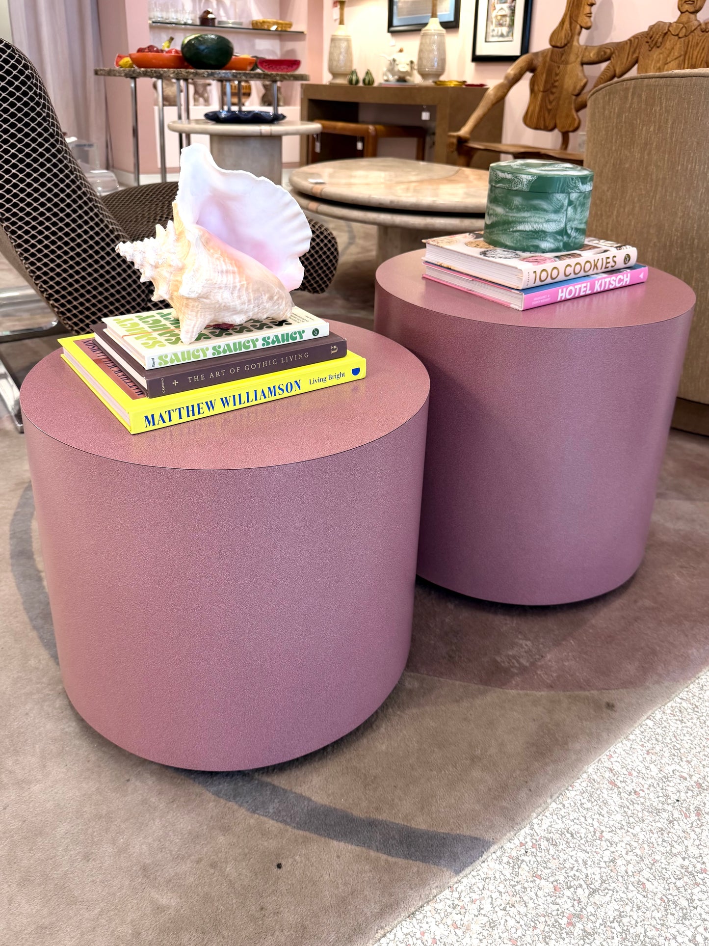 Vintage 1980’s Rolling Mauve Laminate Drum Side Table