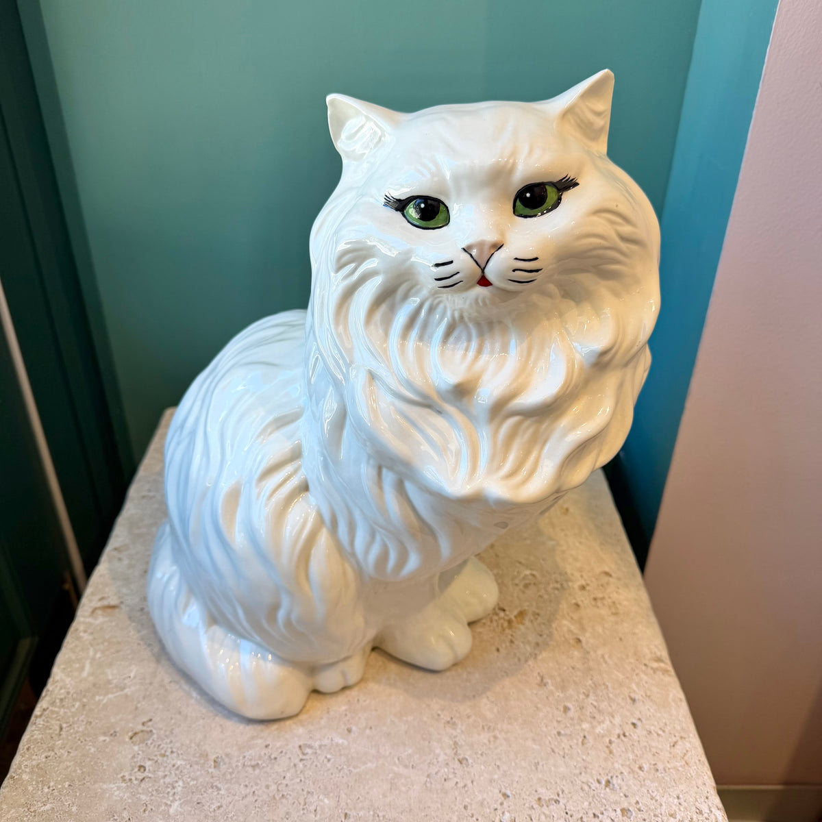 Vintage 1980’s Large White Ceramic Persian Cat Sculpture
