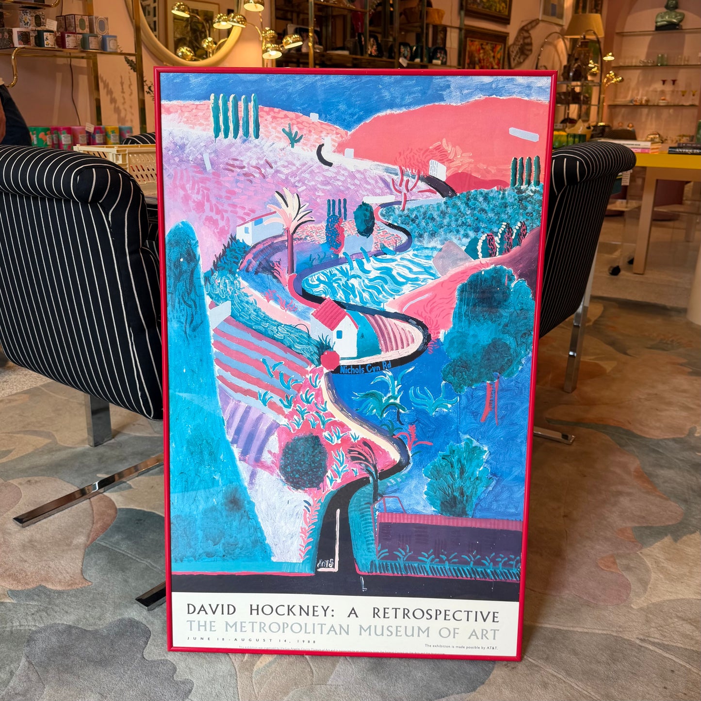 Vintage David Hockney "A Retrospective" 1988 Museum Poster - Framed