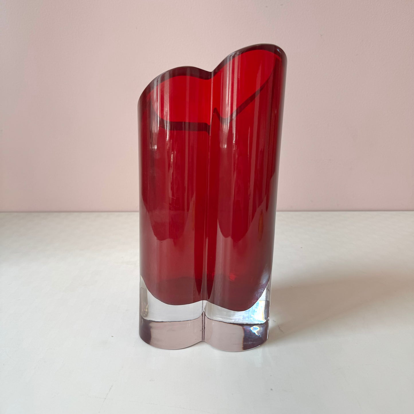 Vintage Crystal Red Heart Vase by Movado