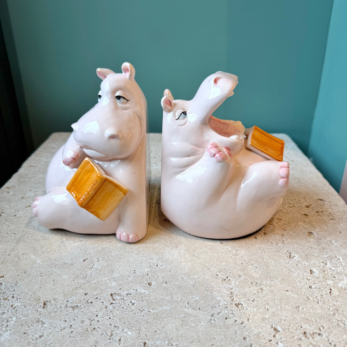 Vintage 1980 Fitz & Floyd Ceramic Hippo Bookends (As is)