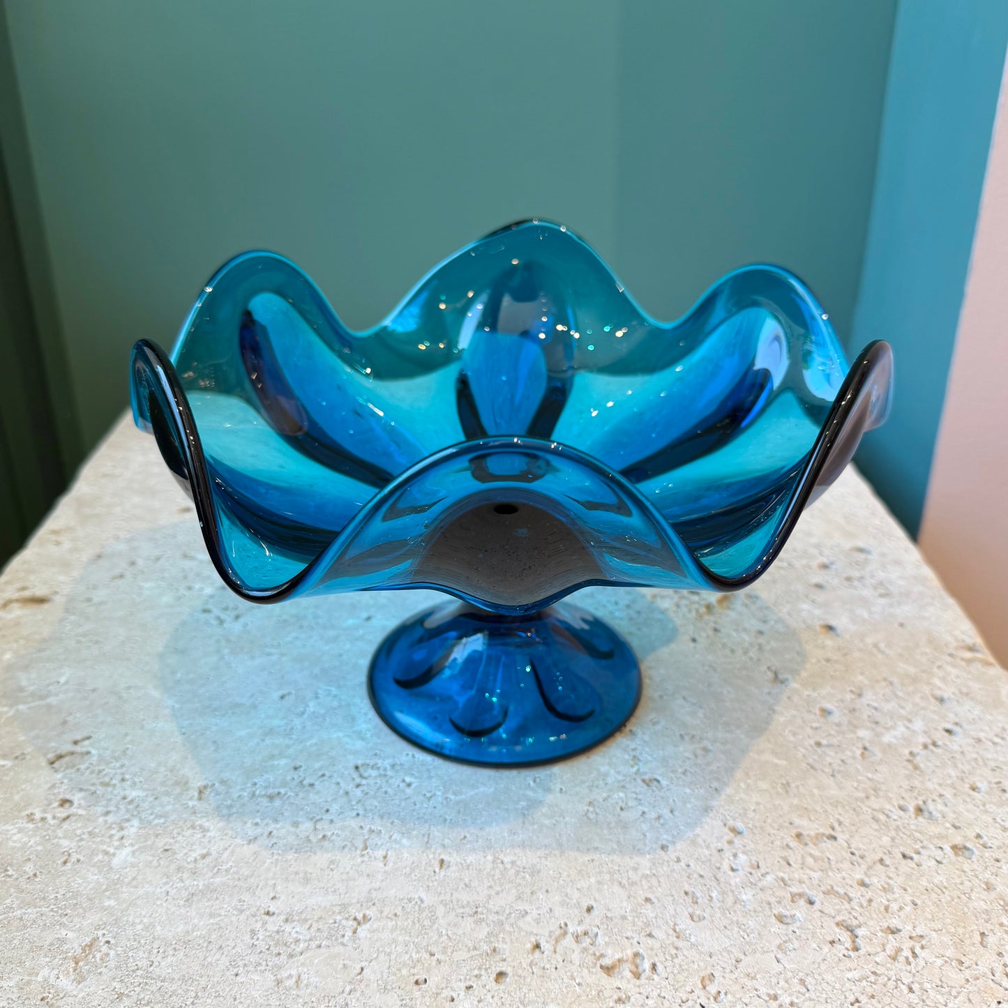 Vintage 1960's "Bluenique" Art Glass Candy Bowl