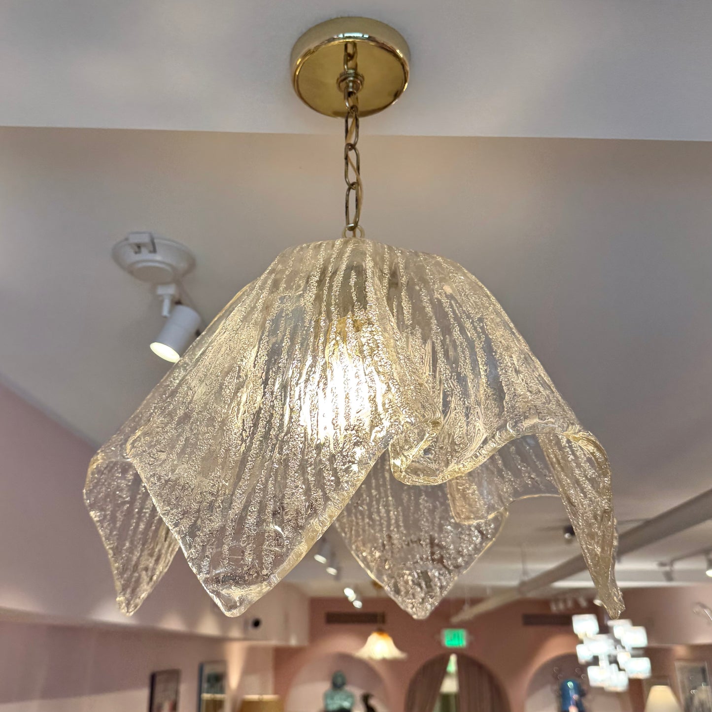 Vintage Mazzega Style Murano Glass Handkerchief Pendant Light Fixture