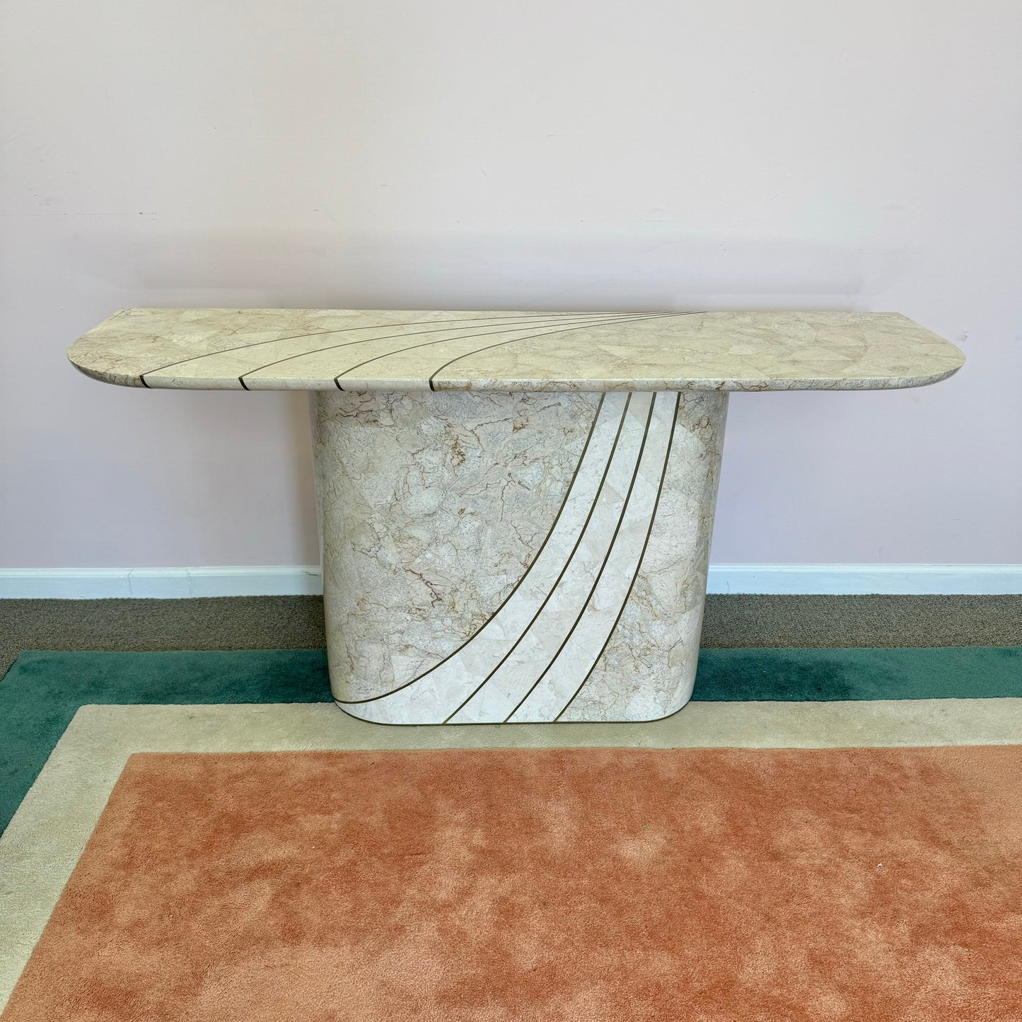 Vintage Tessellated Stone and Brass Console Table