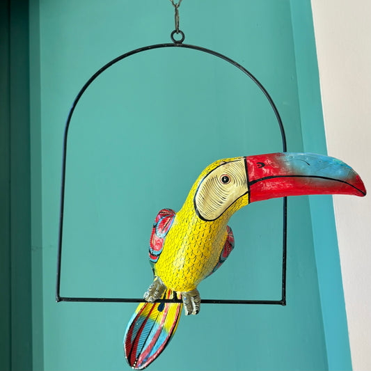 Vintage Papier-Mache Toucan Sculpture on Hanging Stand