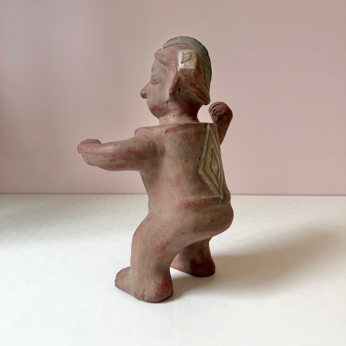 Vintage Mid-Century Handcrafted Aztec-Style Clay Warrior Sculpture