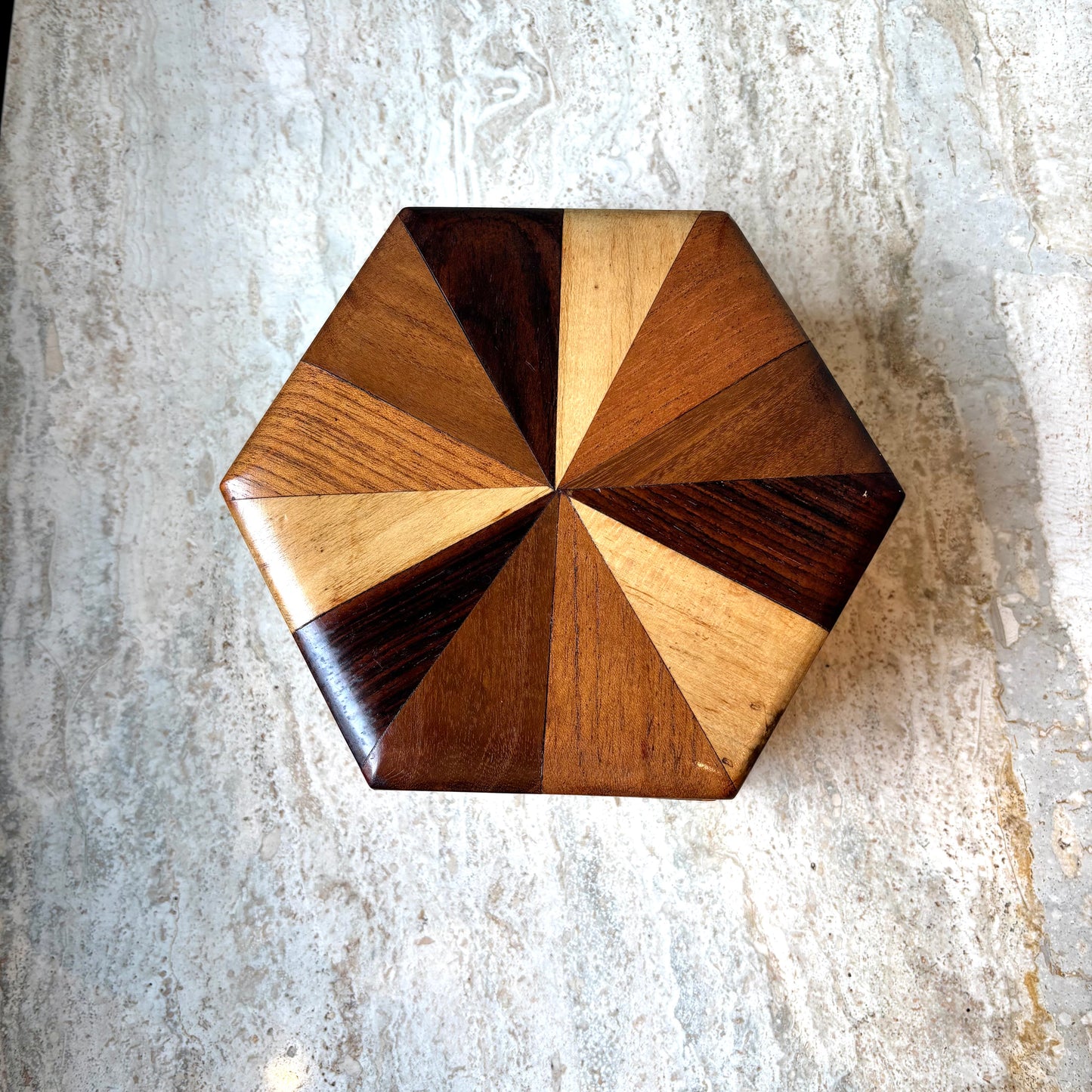 Vintage Hexagonal Mosaic Wood Box