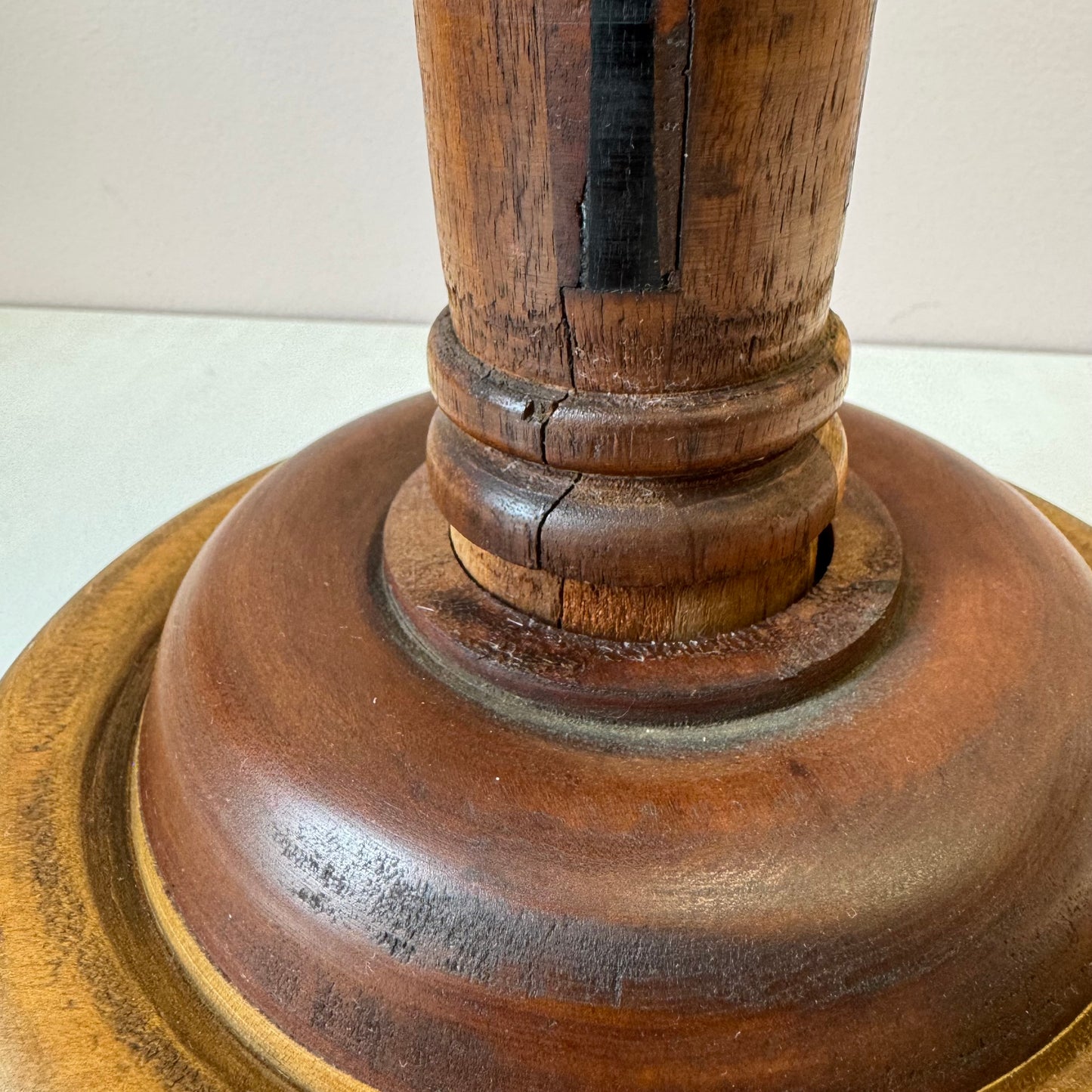 Mid Century Turned Mixed Wood Lamp W/Shade