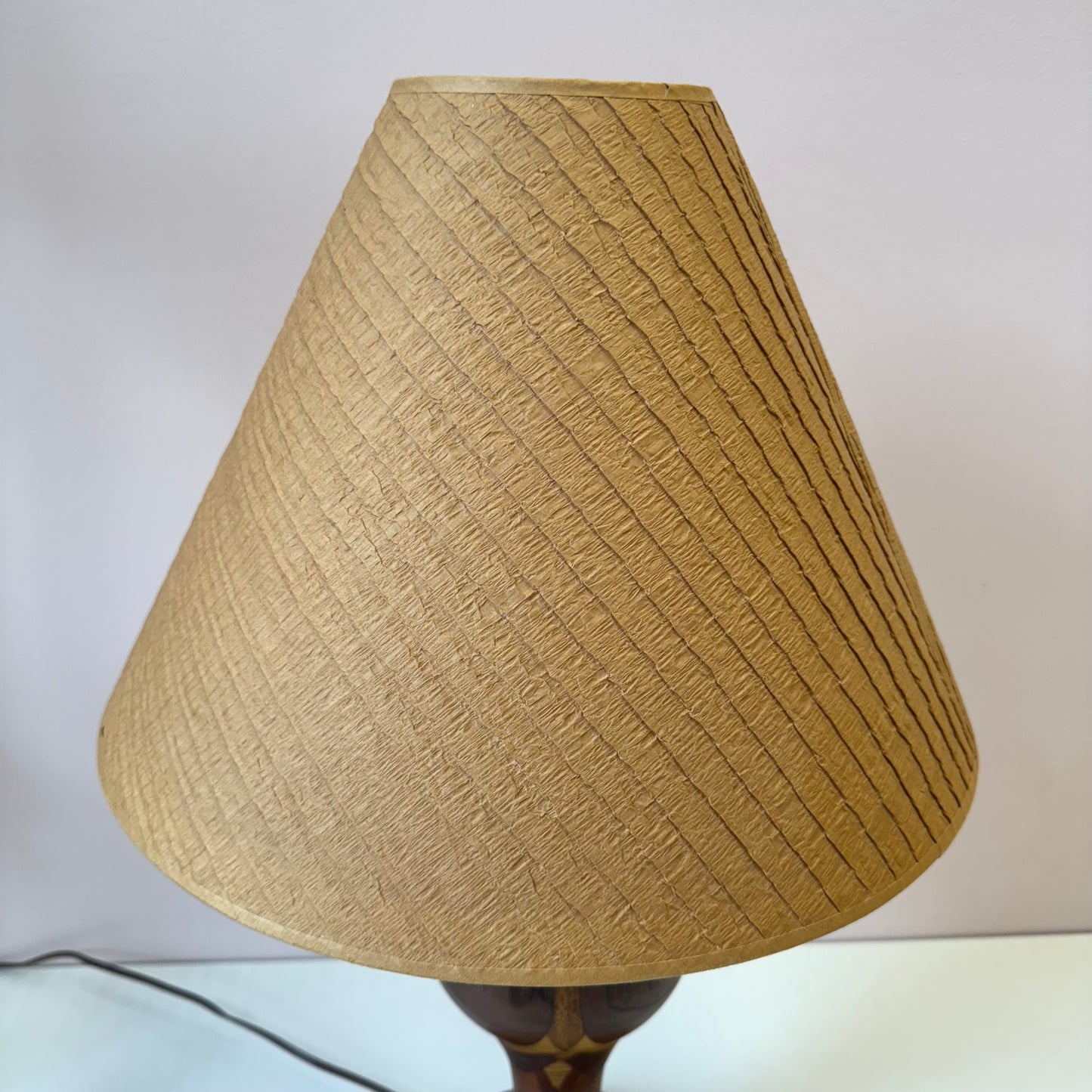 Mid Century Turned Mixed Wood Lamp W/Shade