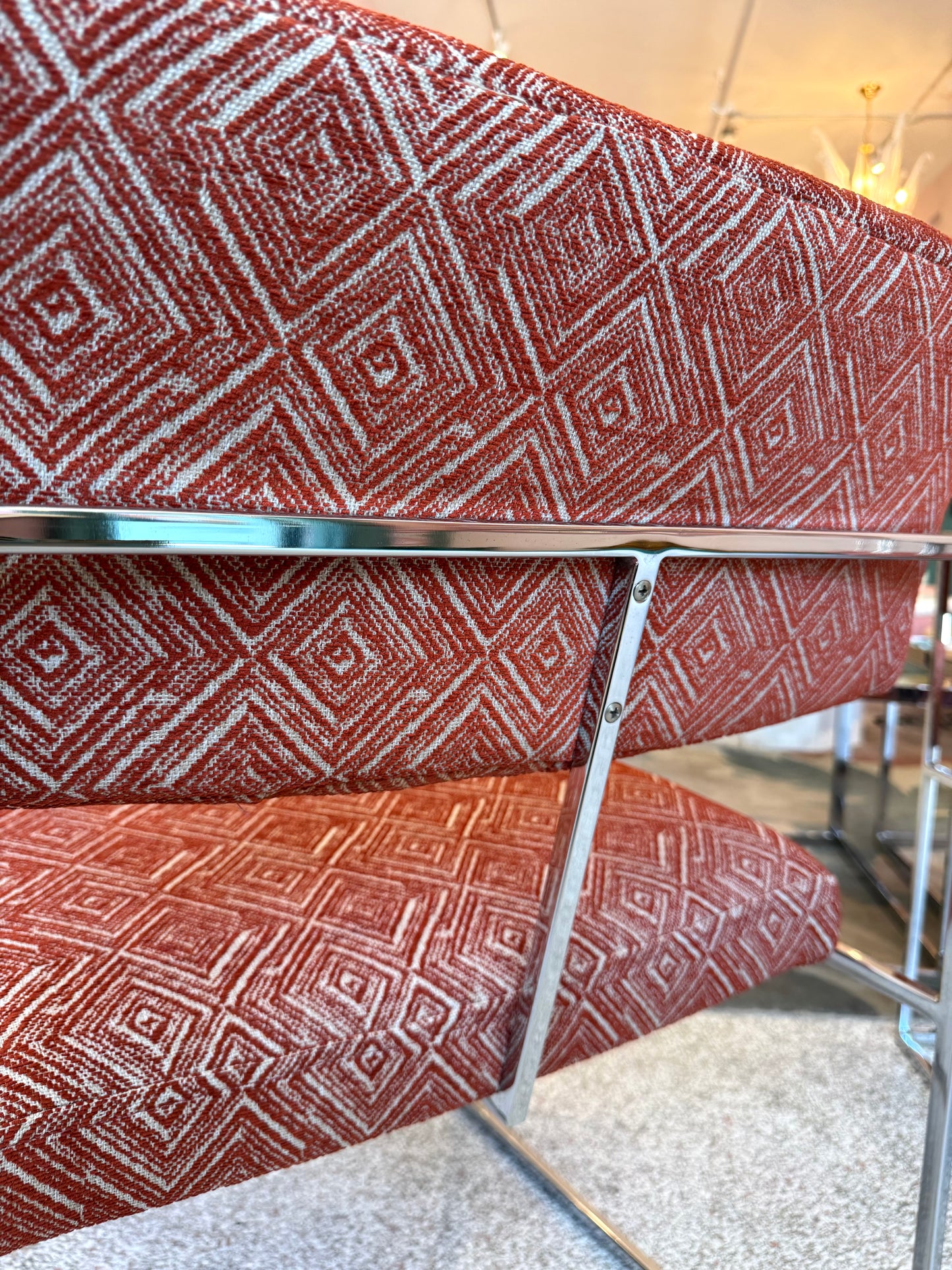 Vintage Set of 4 Milo Baughman '1188' Chrome and Orange Wool Dining Chairs