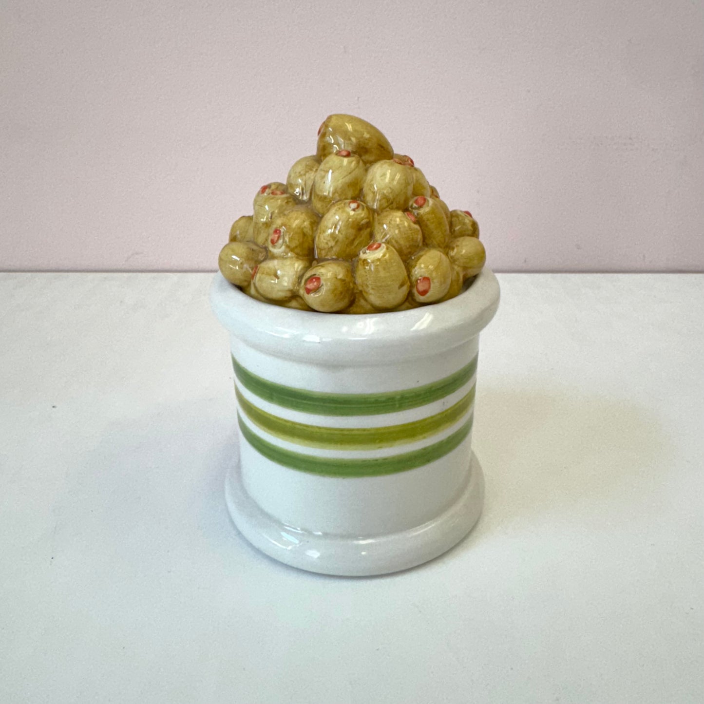 Vintage Italian Ceramic Olive Lidded Canister