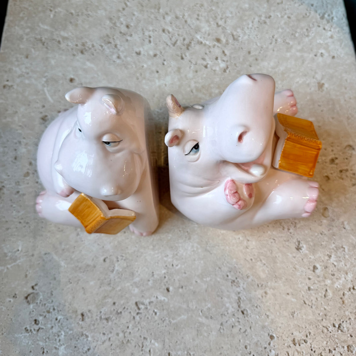 Vintage 1980 Fitz & Floyd Ceramic Hippo Bookends (As is)