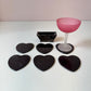 Vintage Set of 6 Black Marble Heart Coasters in Caddy