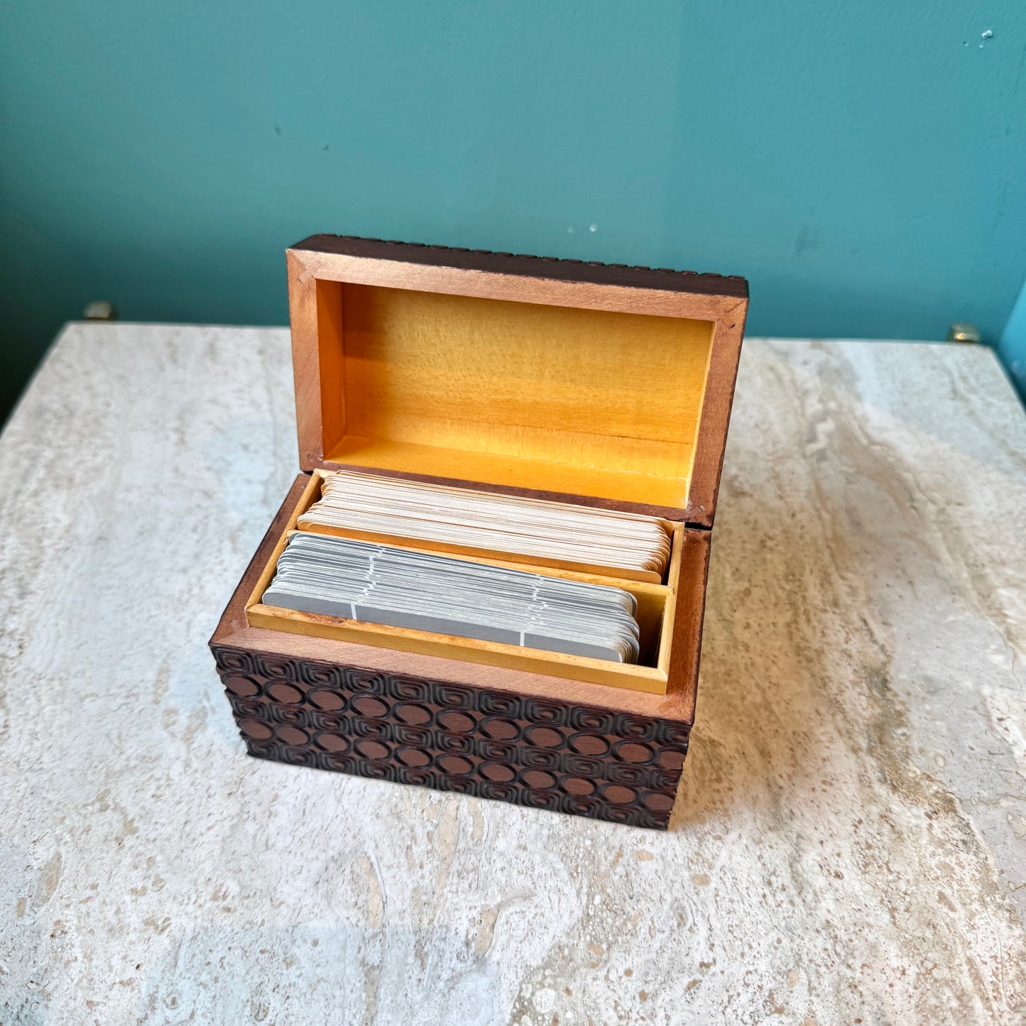 Vintage Hand Carved Polish 2 Deck Playing Card Box