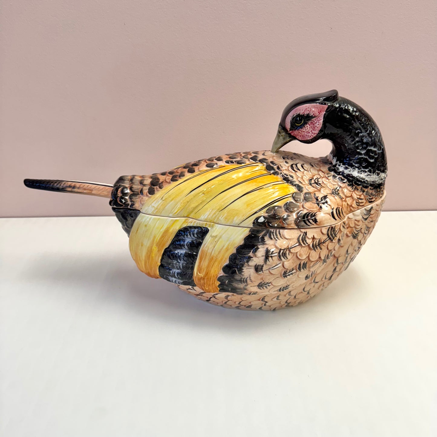 Vintage Italian Ceramic Pheasant Tureen and Ladle