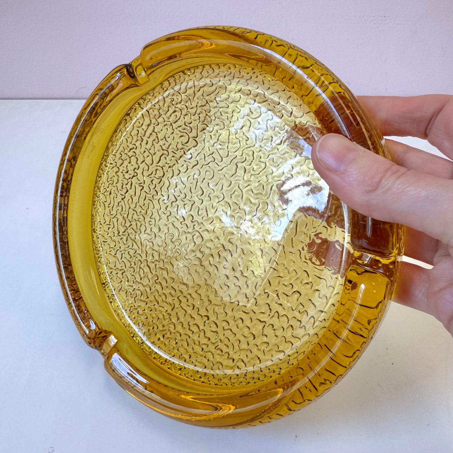 Vintage Mid-Century Textured Amber Glass Ashtray