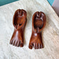 Pair of 1970’s Hand Carved Wooden Feet Ashtrays