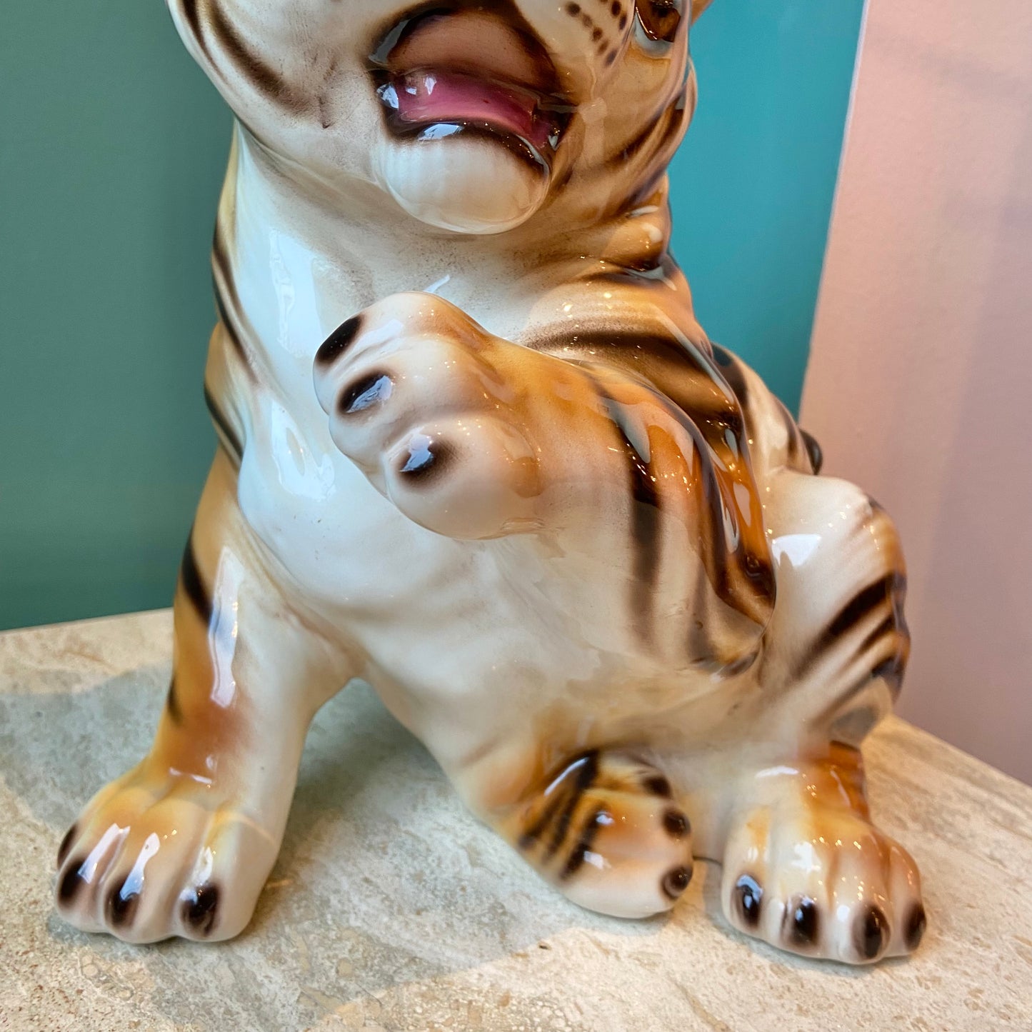 Vintage Italian Porcelain Tiger Cub Statue