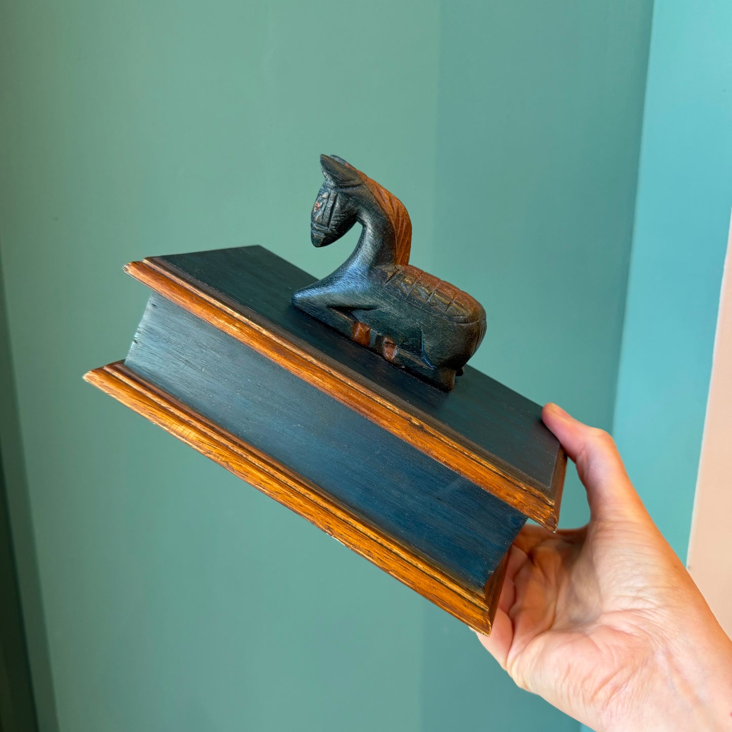 Vintage Folk Art Wooden Horse Lidded Box