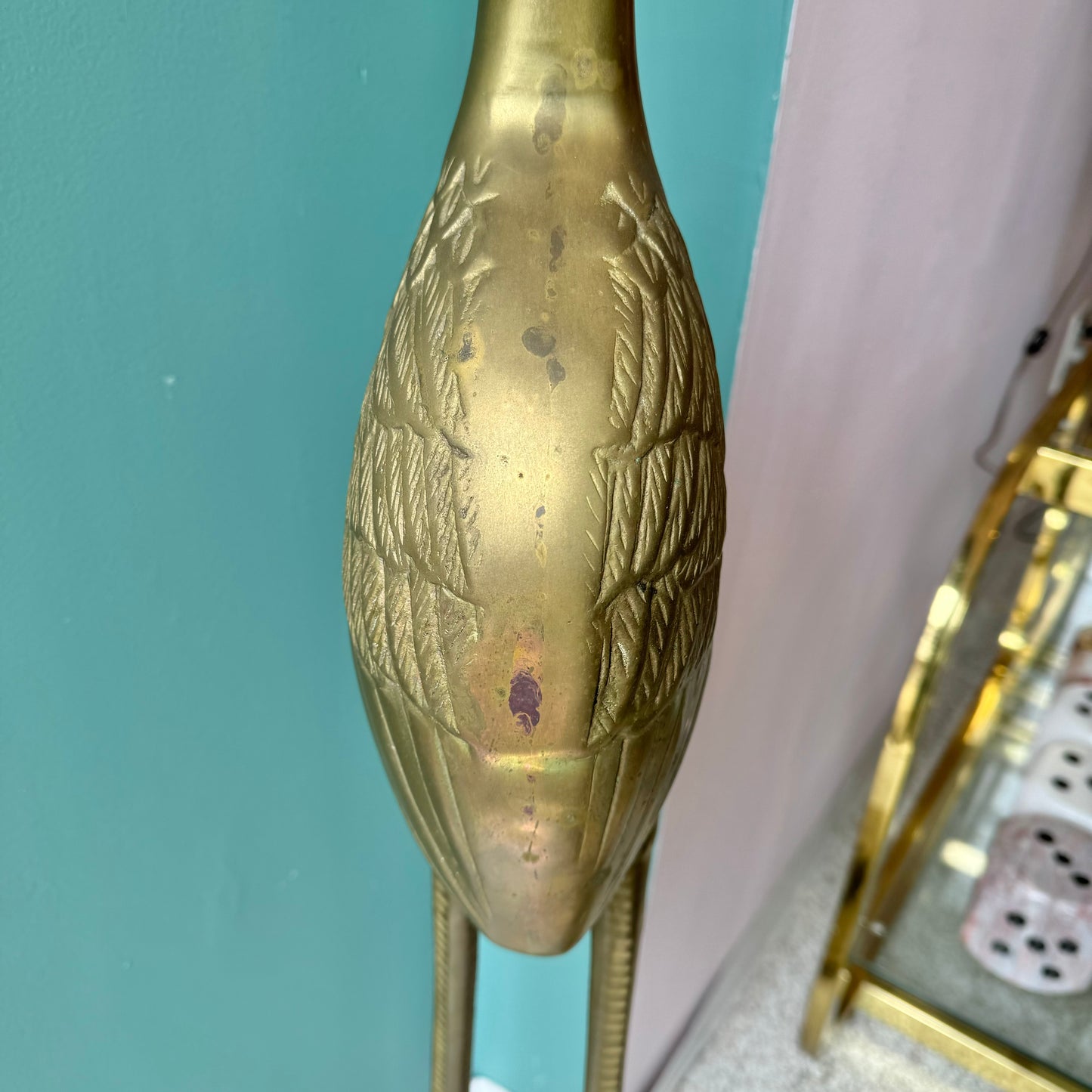 Pair of Extra Large Vintage Brass Crane Birds