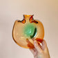 Vintage Murano Glass Style Curled Edge Green and Orange Sommerso Catchall Bowl