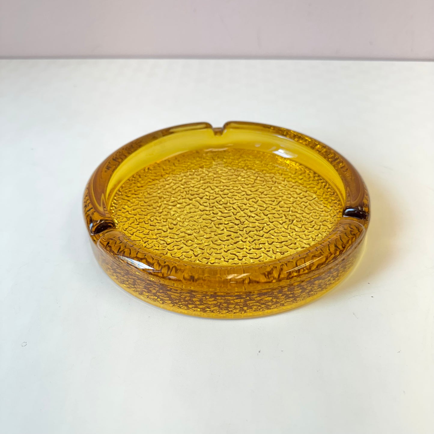Vintage Mid-Century Textured Amber Glass Ashtray